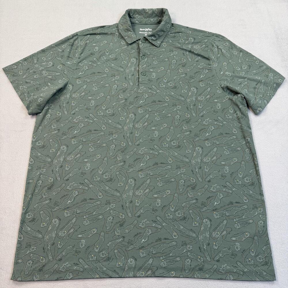 Abercrombie & Fitch Polo Shirt Mens 2XLT Green Random Golf Club Course Print